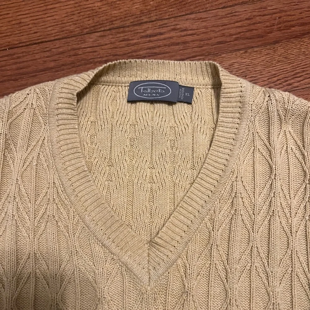 Talbots Men's Vintage Beige Cable Knit V-Neck Pullover Sweater XL